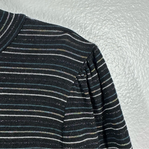 J. Crew Supercozy Turtleneck Top Metallic Stripe Women's Small Black Shirt - Picture 2 of 8
